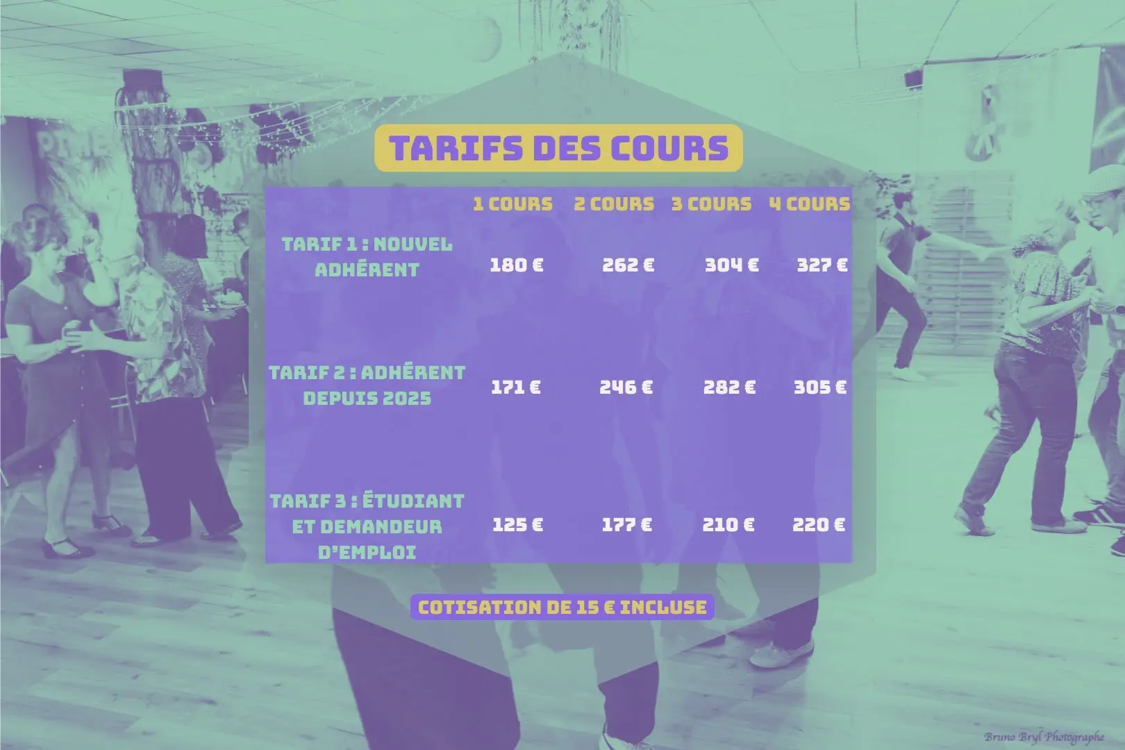 Tarifs des cours 2026-2027
